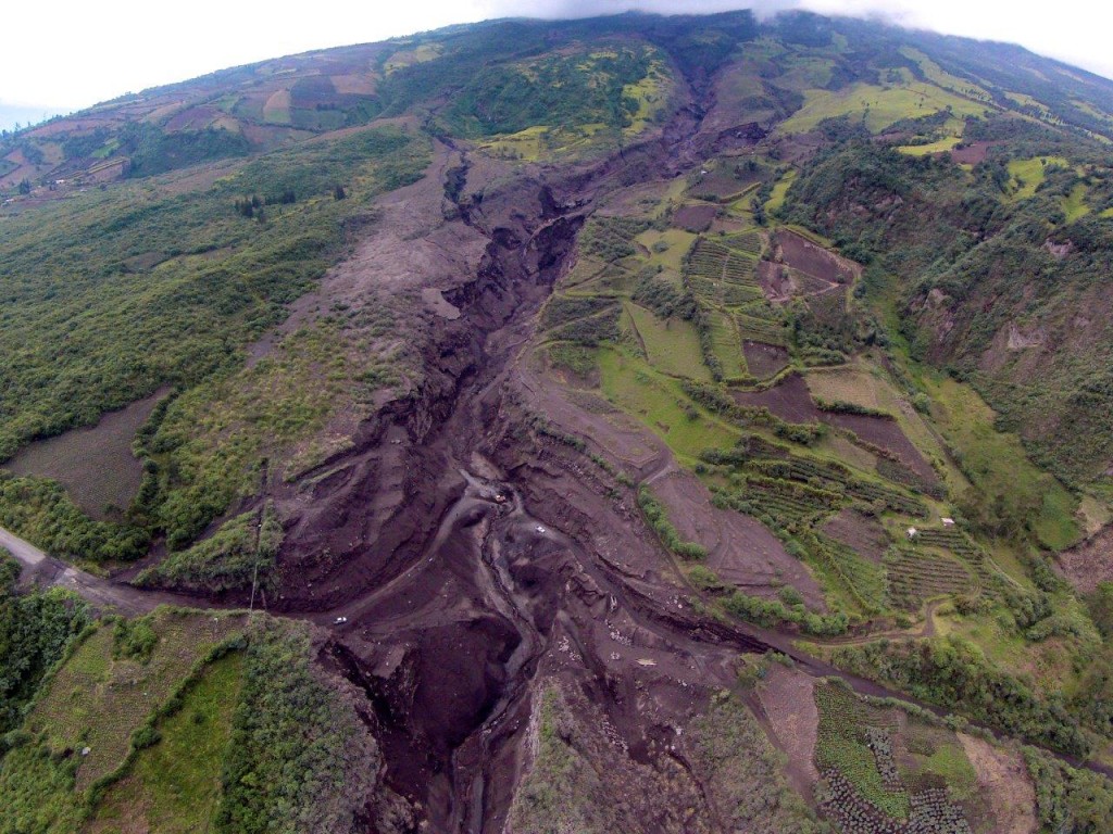 Hot Pyroclastic flow viewed from the quadcopter the day after an explosion.