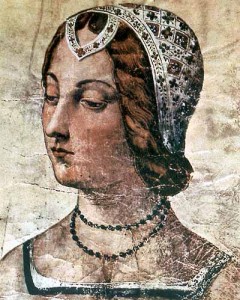 Miniature of Laure de Novis, Petrarch's platonic love, 1463.