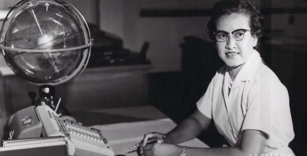 Mathematician Katherine Johnson at NASA's Langley Research Center, where she worked as a "computer" from 1953 to 1986. 