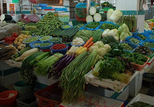 A vegetable market in Shanghai, China