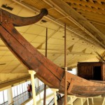 Khufu solar boat museum, King Cheops ship in the museum at the base of the Great Pyramid, Giza, Cairo, Egypt.