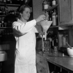 Thatcher at work as a research chemist in 1950.