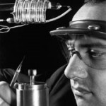 Theodore Maiman and his invention, the first laser. (Photo credit: HRL Laboratories, LLC)